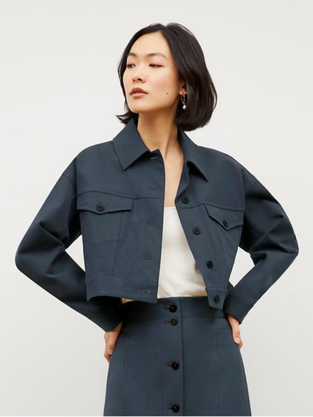 MM Lafleur Anna Jacket Cropped Slate-Blue Jean Jacket Better Than Denim Small